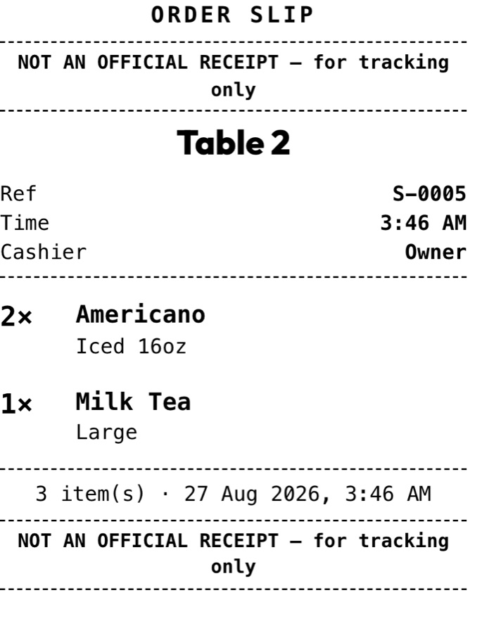 A kitchen order slip listing the items to prepare for one order