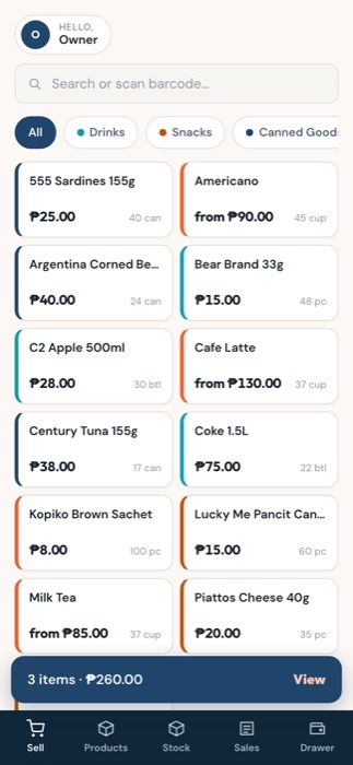 Taking an order on a phone, tapping products into the sale