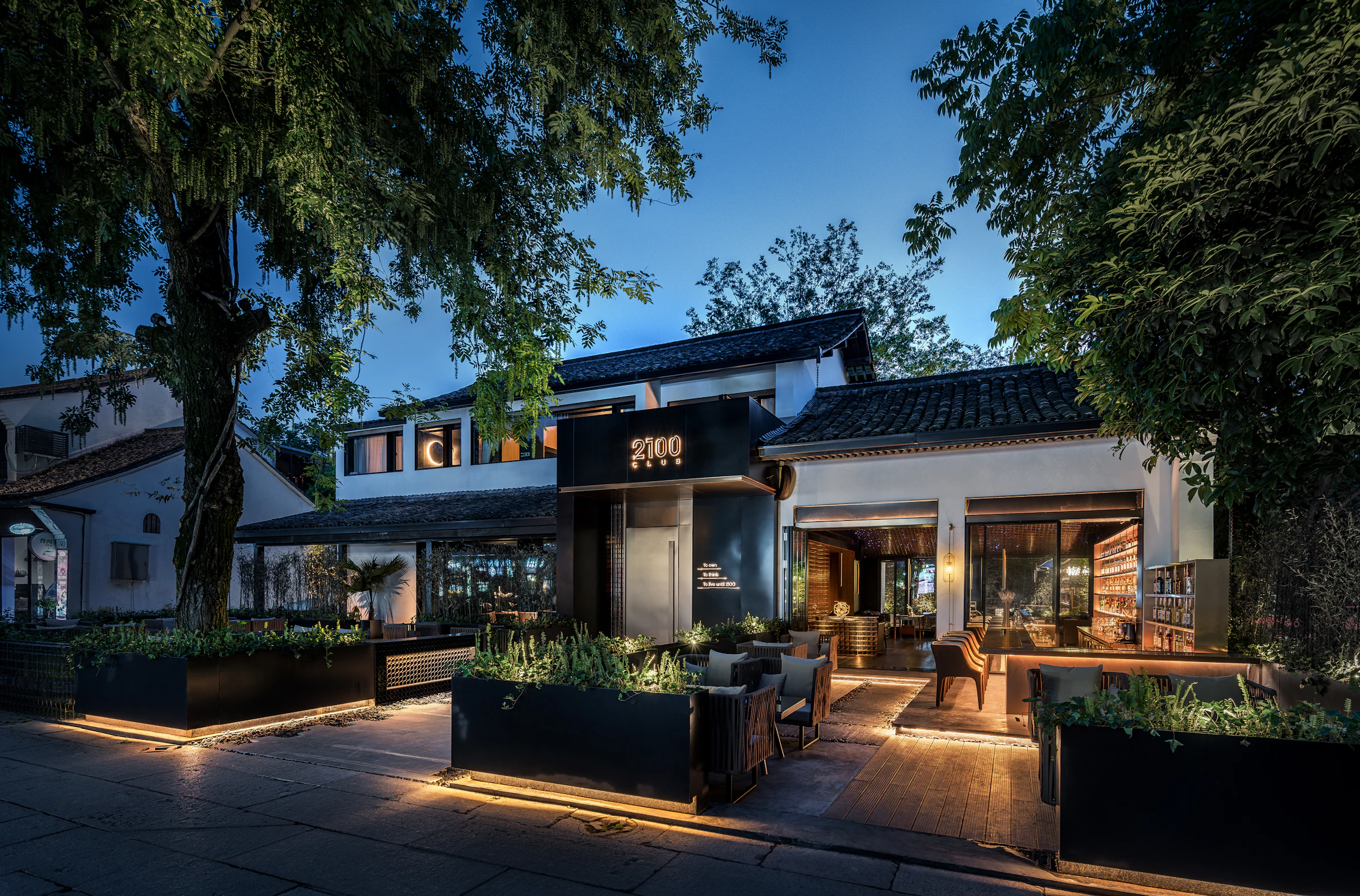 Placeholder photograph of buildings at dusk