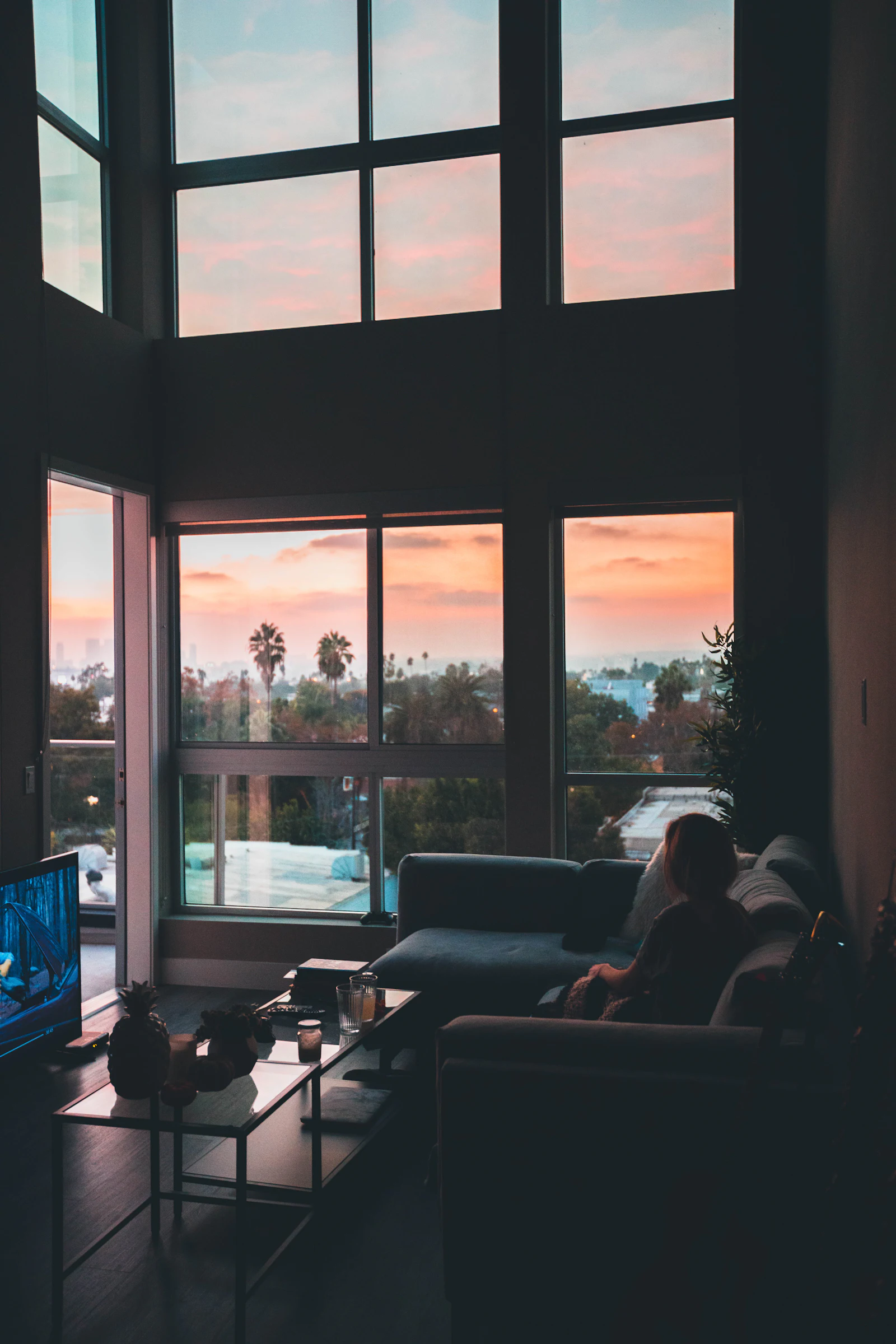 Placeholder photograph of an interior at last light