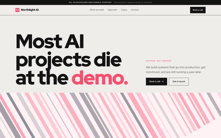 Diagonal bands sample website for Northlight AI, a placeholder ai studio