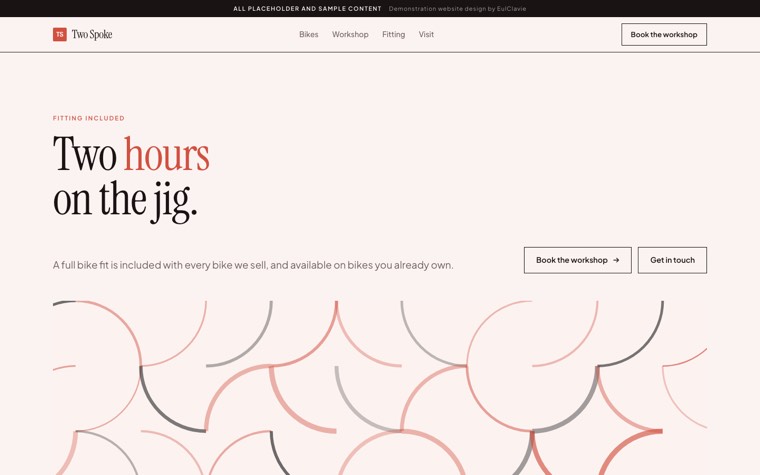 Editorial sample website for Two Spoke, a placeholder bike shop
