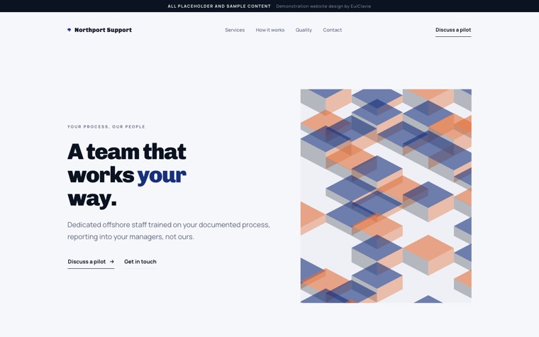 Extreme minimal sample website for Northport Support, a placeholder outsourcing company