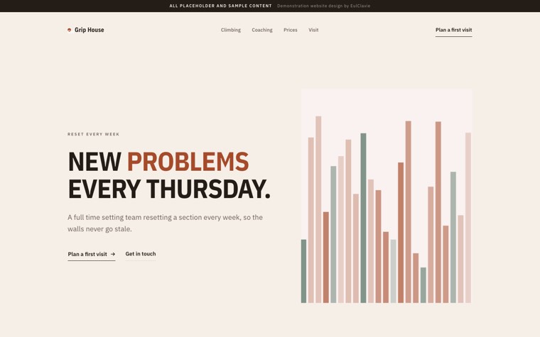 Extreme minimal sample website for Grip House, a placeholder climbing gym