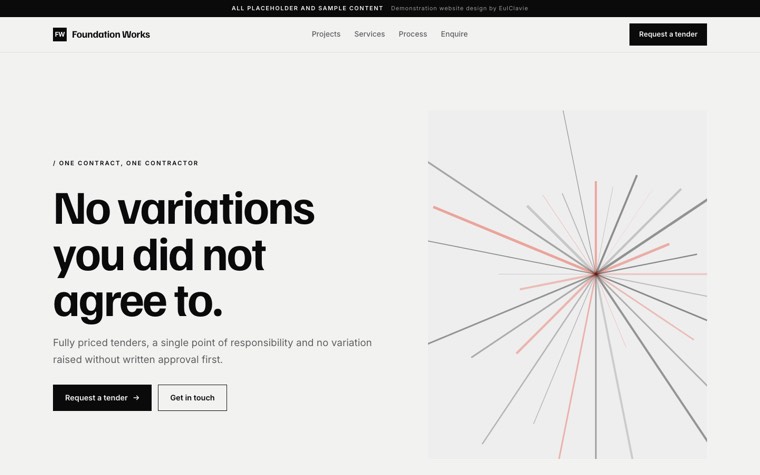 Swiss grid sample website for Foundation Works, a placeholder construction firm