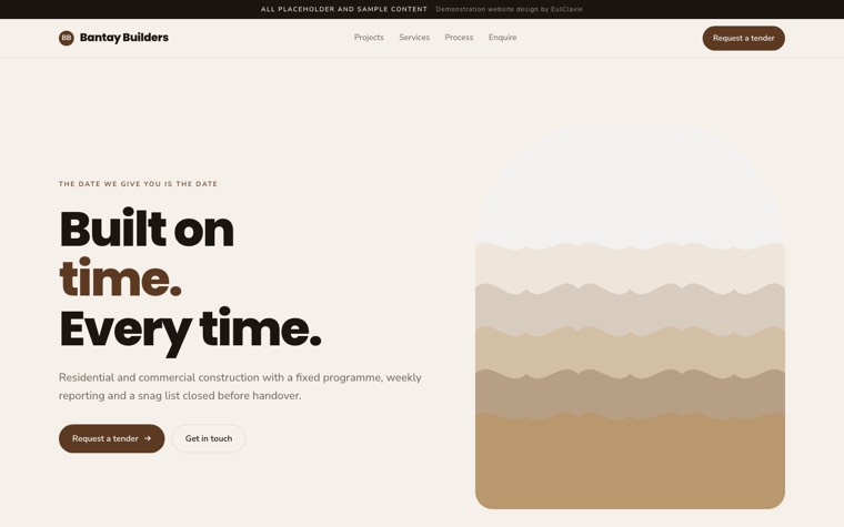 Organic curves sample website for Bantay Builders, a placeholder construction firm