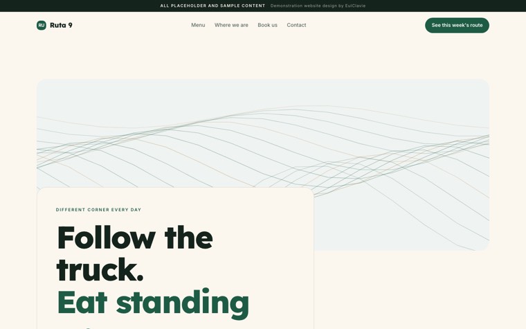 Soft cards sample website for Ruta 9, a placeholder food truck