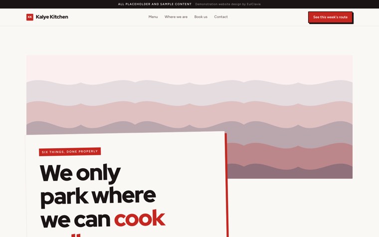 Collage zine sample website for Kalye Kitchen, a placeholder food truck