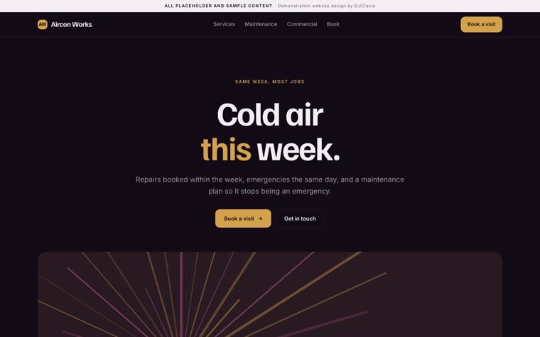 Bento grid sample website for Aircon Works, a placeholder air conditioning