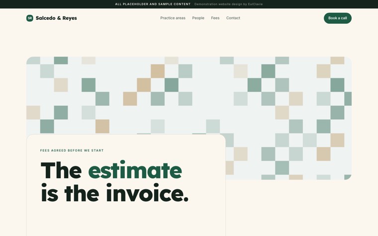 Soft cards sample website for Salcedo & Reyes, a placeholder law firm