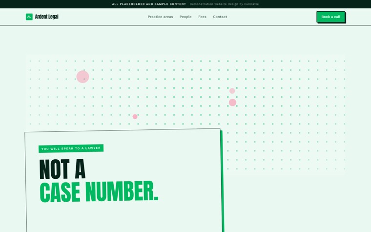Collage zine sample website for Ardent Legal, a placeholder law firm