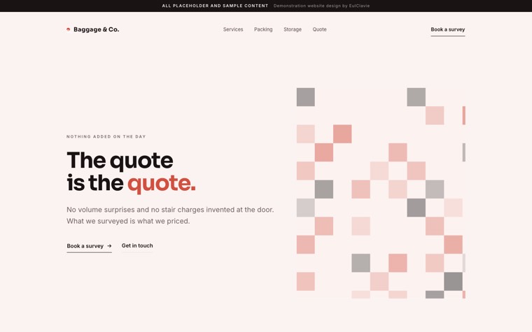 Extreme minimal sample website for Baggage & Co., a placeholder removals company