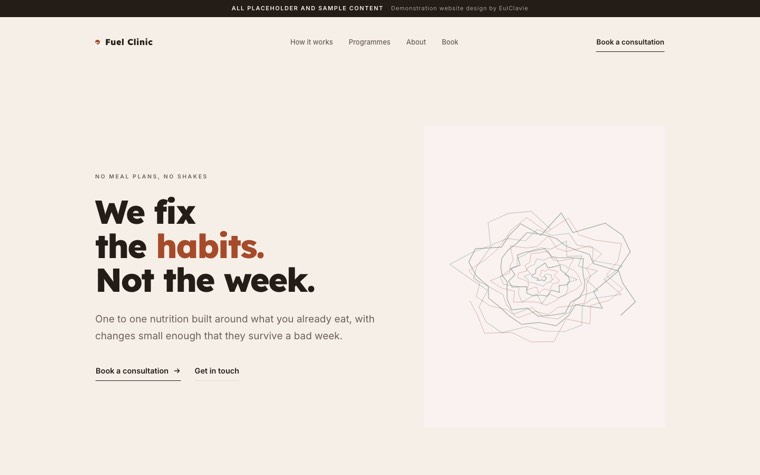 Extreme minimal sample website for Fuel Clinic, a placeholder nutrition practice