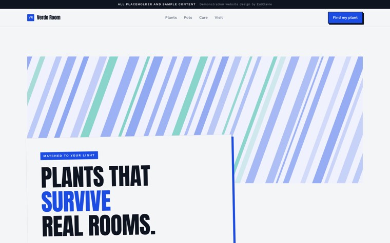 Collage zine sample website for Verde Room, a placeholder plant shop