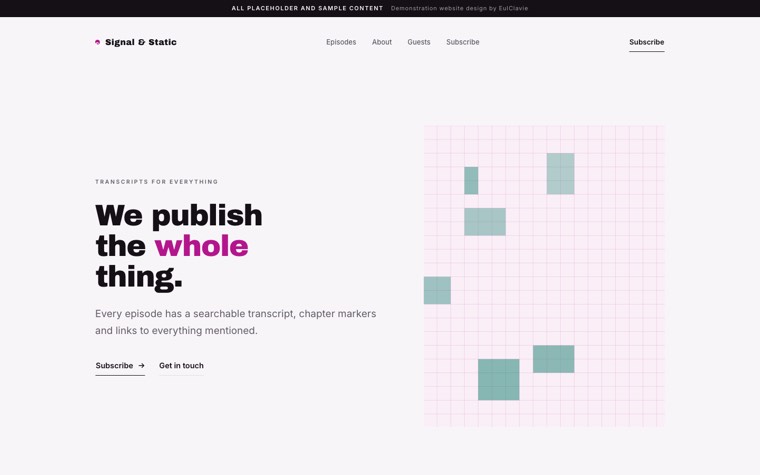 Extreme minimal sample website for Signal & Static, a placeholder podcast