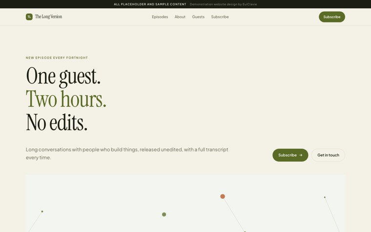 Stacked panels sample website for The Long Version, a placeholder podcast