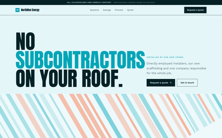 Diagonal bands sample website for Northline Energy, a placeholder solar installer