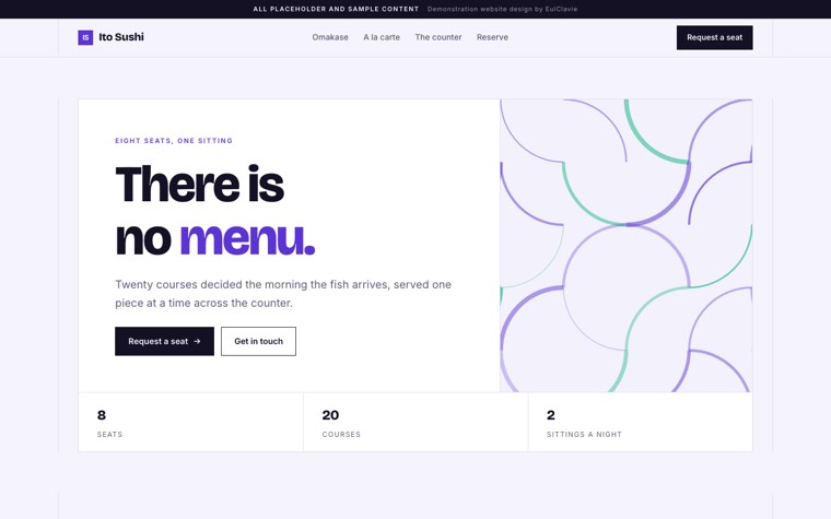 Ruled cells sample website for Ito Sushi, a placeholder sushi restaurant