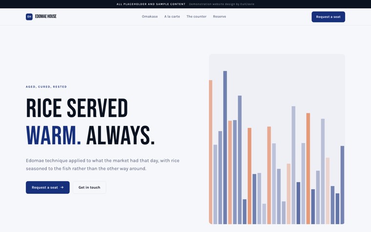 Sticky split sample website for Edomae House, a placeholder sushi restaurant