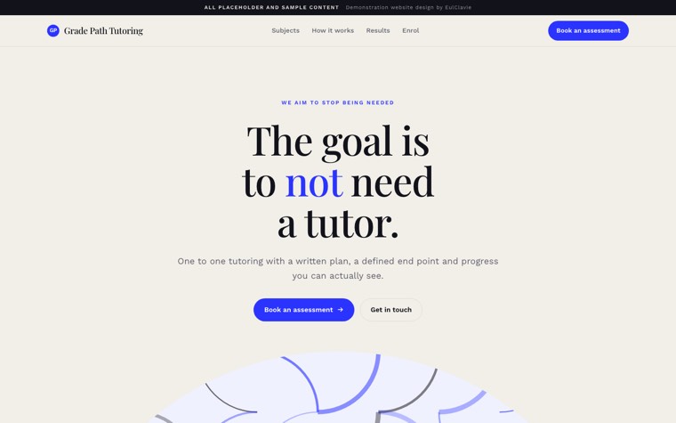 Arches sample website for Grade Path Tutoring, a placeholder tutoring centre