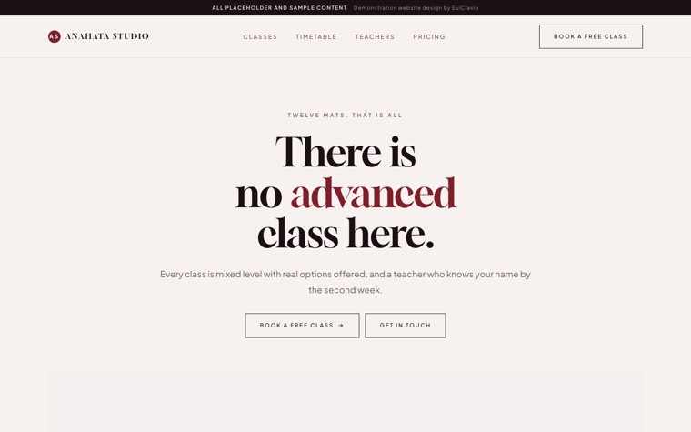 Quiet luxury sample website for Anahata Studio, a placeholder yoga studio